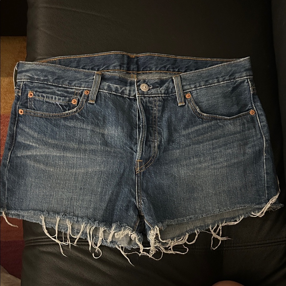 Levi's Dark Blue Distressed Denim Cutoff Shorts